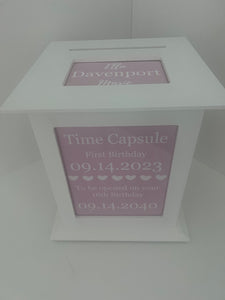 Pink Time Capsule Memory Box for weddings, birthdays anniversaries.  Great way to hold your special keepsakes in one place.  Memory box, Keepsake box, Time Capsule Box